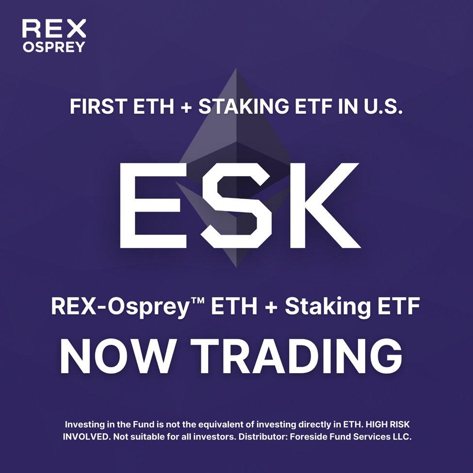 REX Osprey 推出首个以太坊质押 ETF