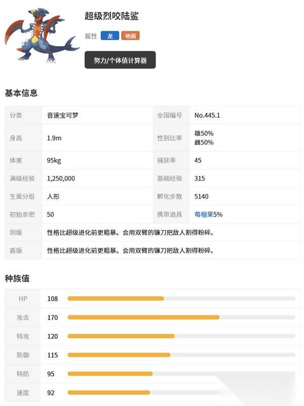 宝可梦传说ZA 烈咬陆鲨及Mega形态介绍 超级烈咬陆鲨Z种族值介绍