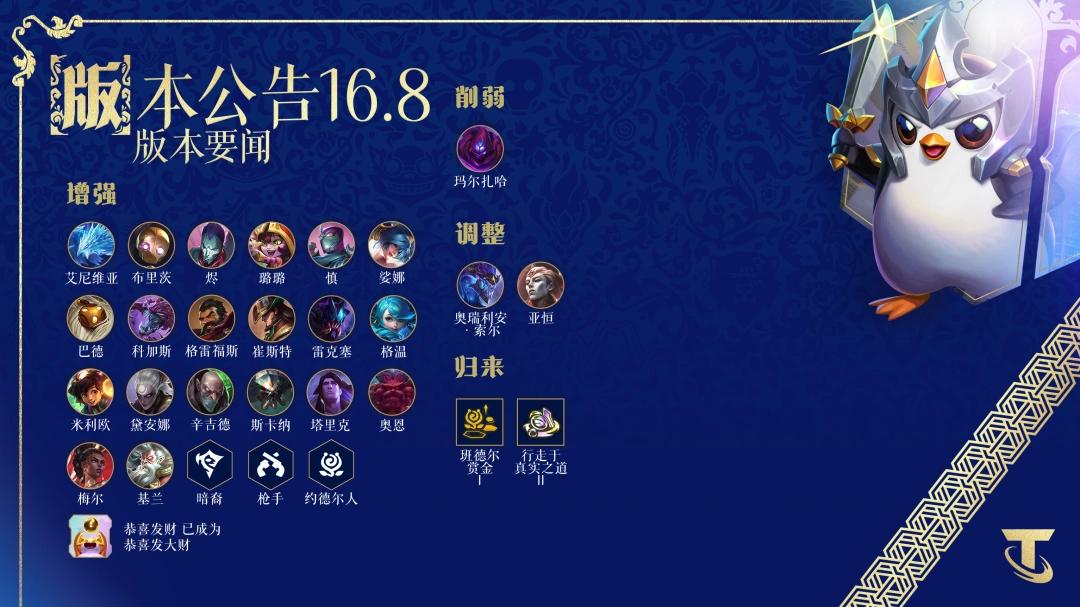 云顶之弈16.8回归赛季调整一览