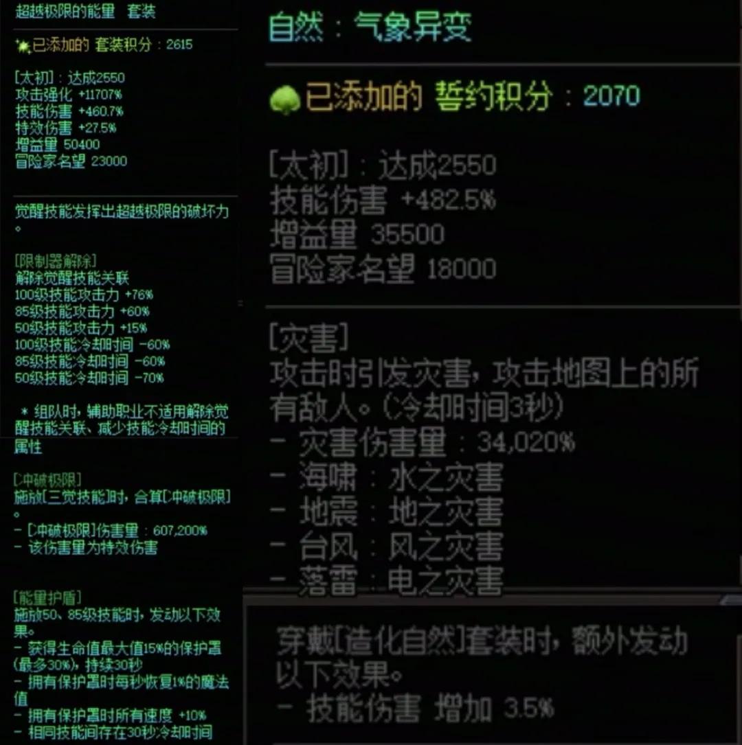 DNF究极能量加造化自然搭配属性一览